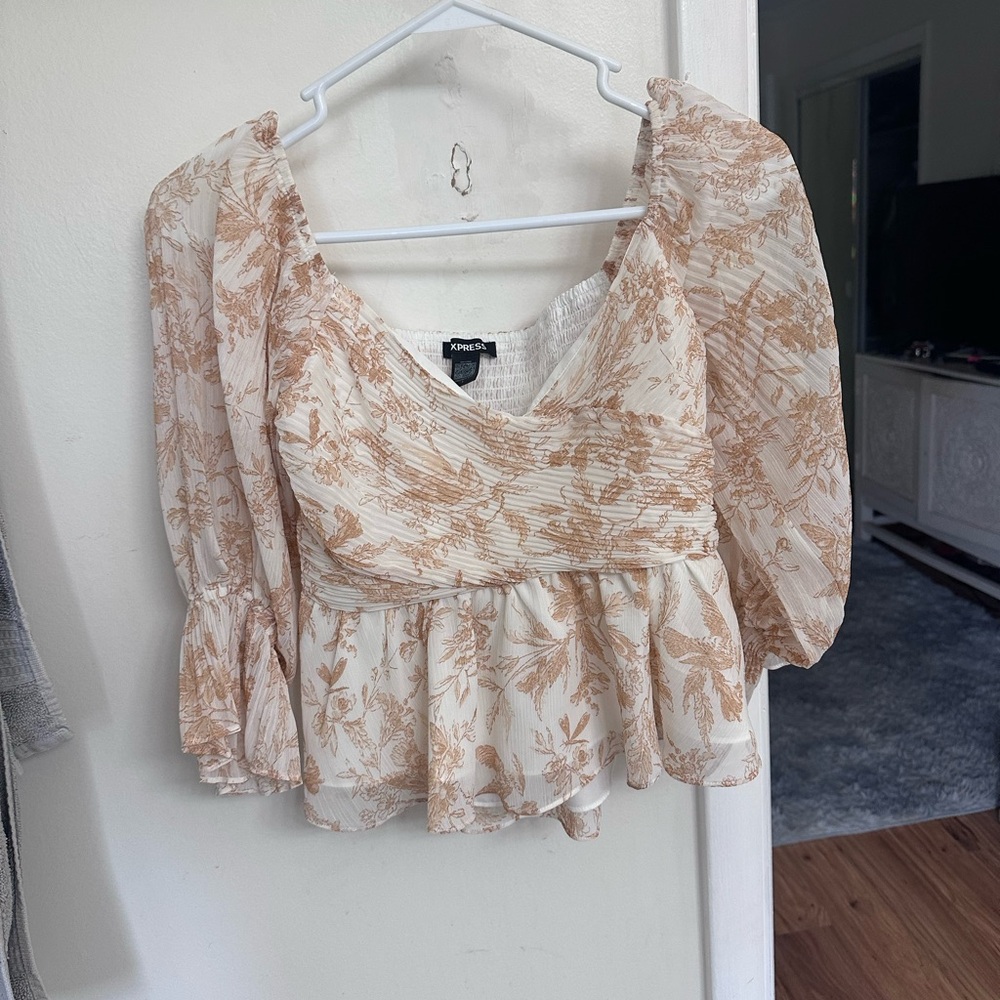 Express Cream and Brown Floral Blouse